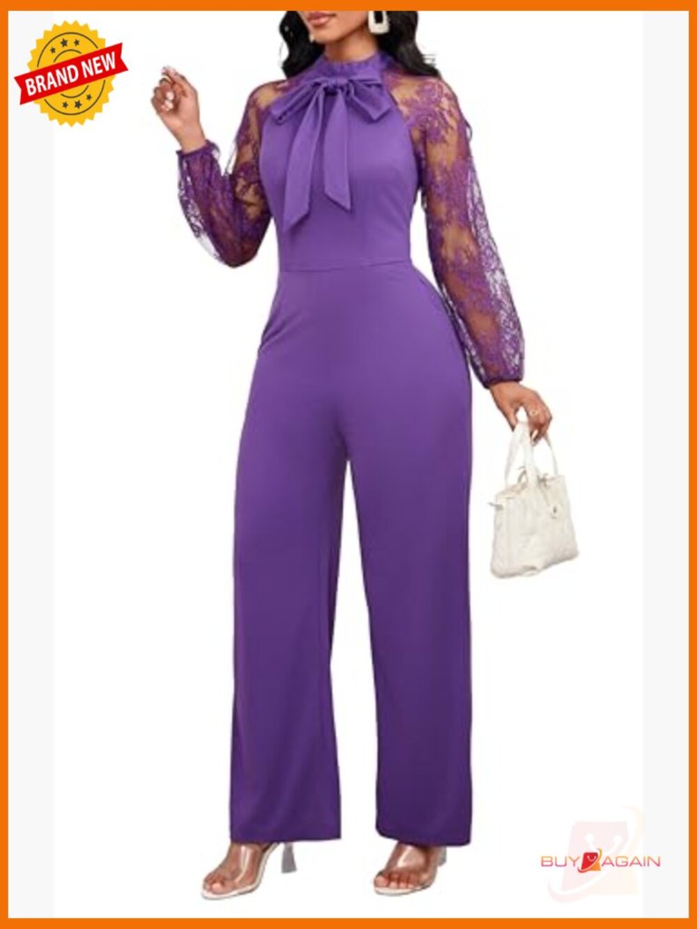 Elegant Long Sleeve Ruffle Jumpsuit with Pockets Crew Neck - Picture 4 of 6